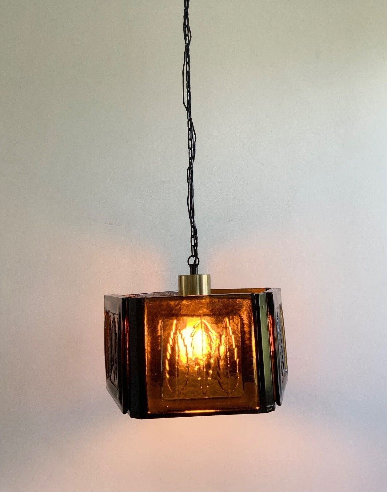 Mid Century Modern Erik Hoglund Amber Ceiling Lamp Glass Kosta Boda 1970s