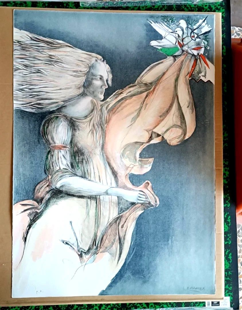 photo for sale 4 Lithographs Lorenzo D'andrea (1943) Printing House Angels Lucca 50x35 70x50