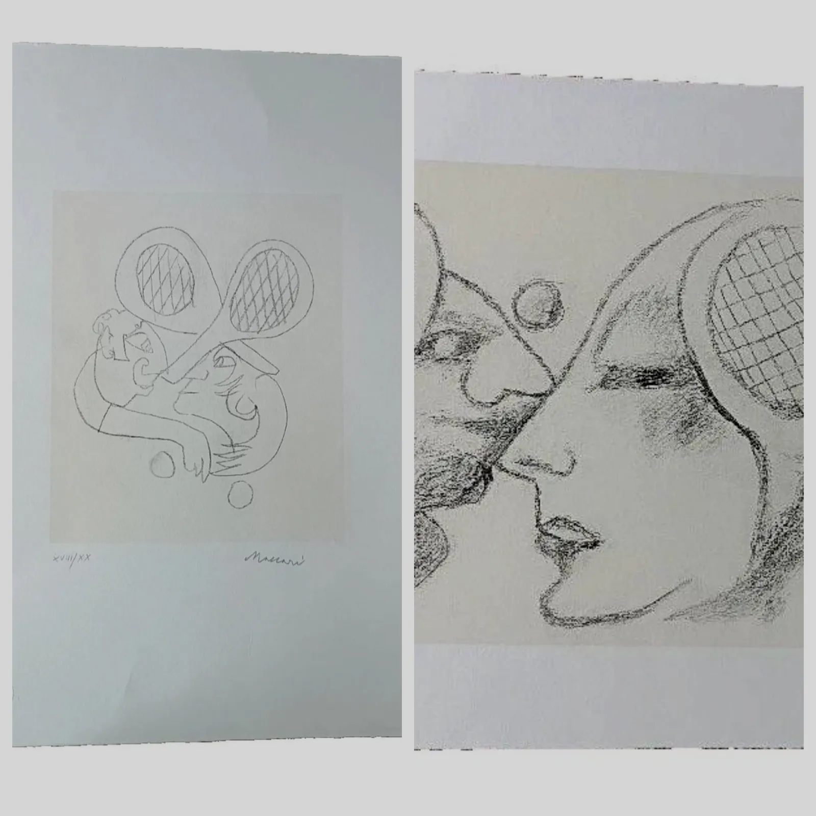 2 Lithographs Numbered And Signed Mino Maccari With Stamp Angels Lucca 5