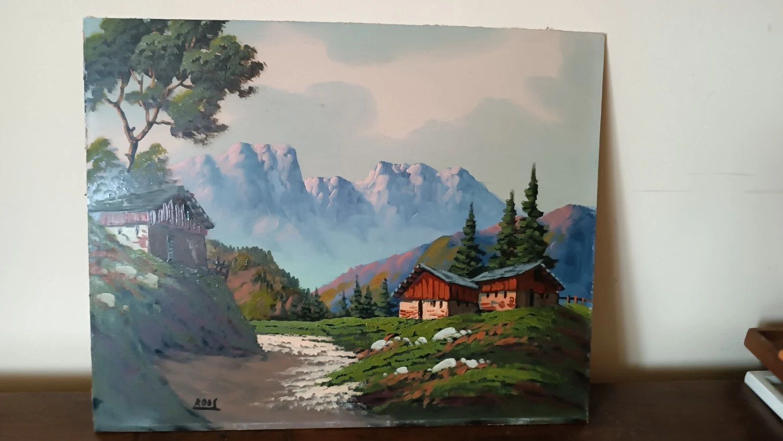 3 Oil Paintings On Faesite 1950s Signed Roos Mountain Landscape Mountain photo buy