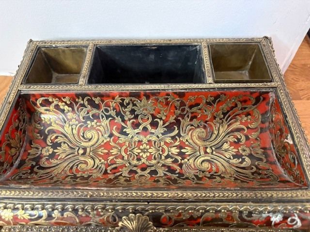 photo vintage Boulle Tortoiseshell & Inlaid Brass Desk Stand/Inkwell   Napoleon III