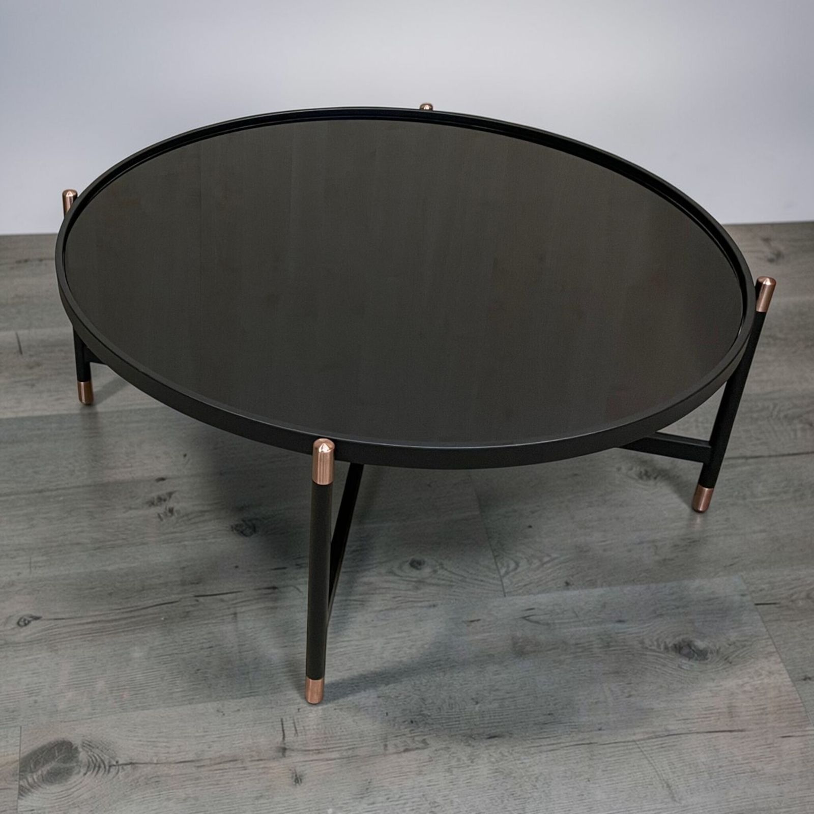 Contemporary Tempered Glass Black Copper Topped Coffee Table