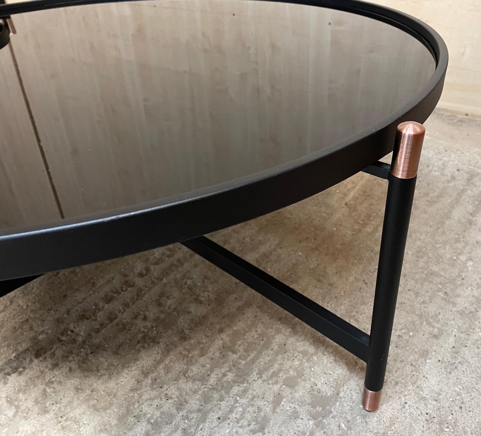 Contemporary Tempered Glass Black Copper Topped Coffee Table photo Furniture