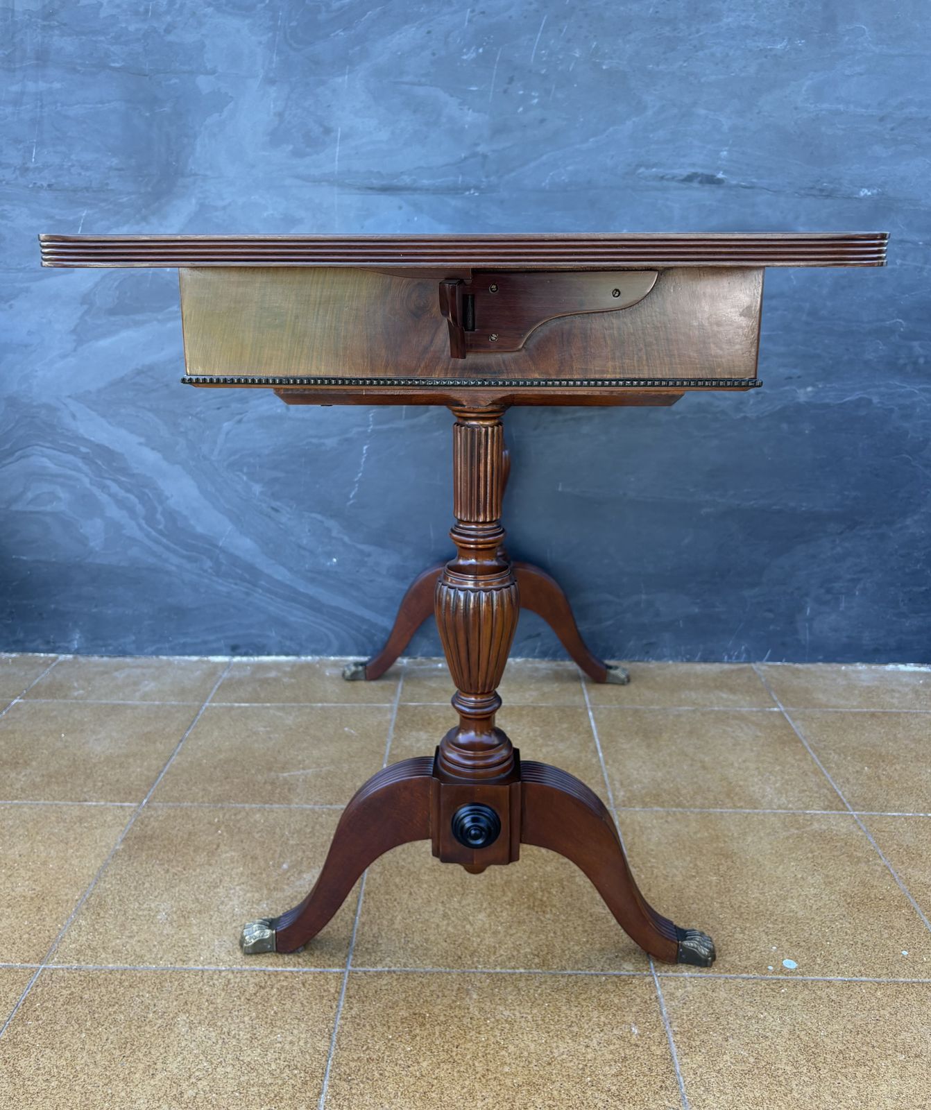 Spanish Regency Revival Drop Leaf Writing Table With Leather Top, 1940s photo 2950.0