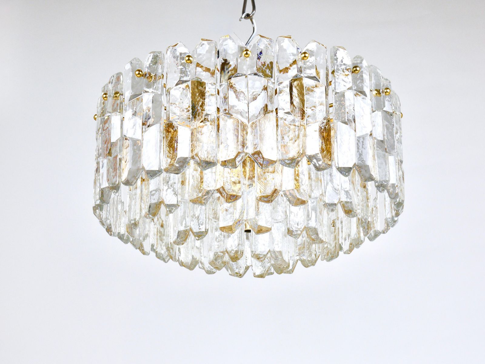 Huge J.T. Kalmar Palazzo Gilt Brass & Glass Chandelier Flush Mount, 1950s photo Lighting