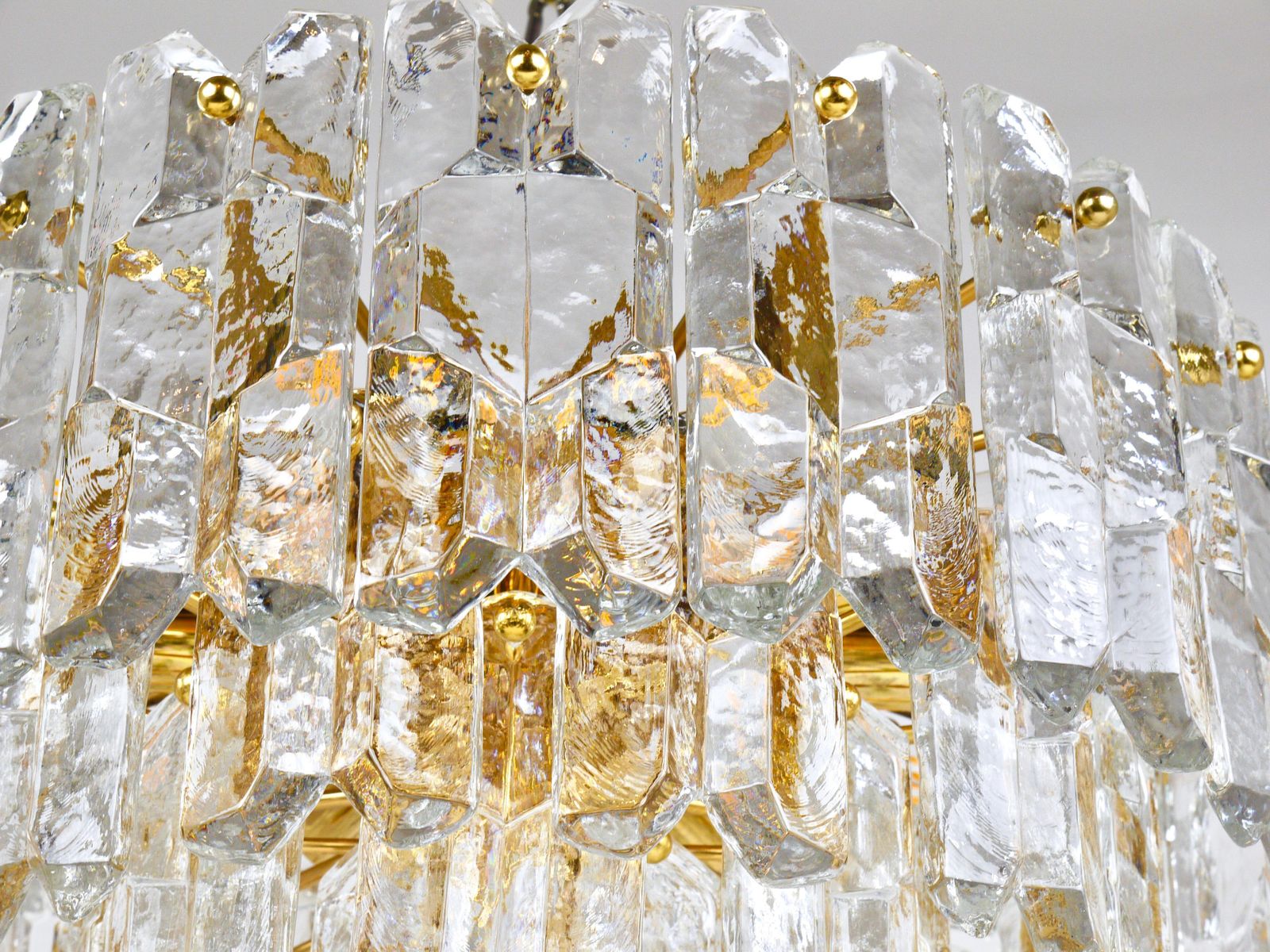 Huge J.T. Kalmar Palazzo Gilt Brass & Glass Chandelier Flush Mount, 1950s photo vinterior