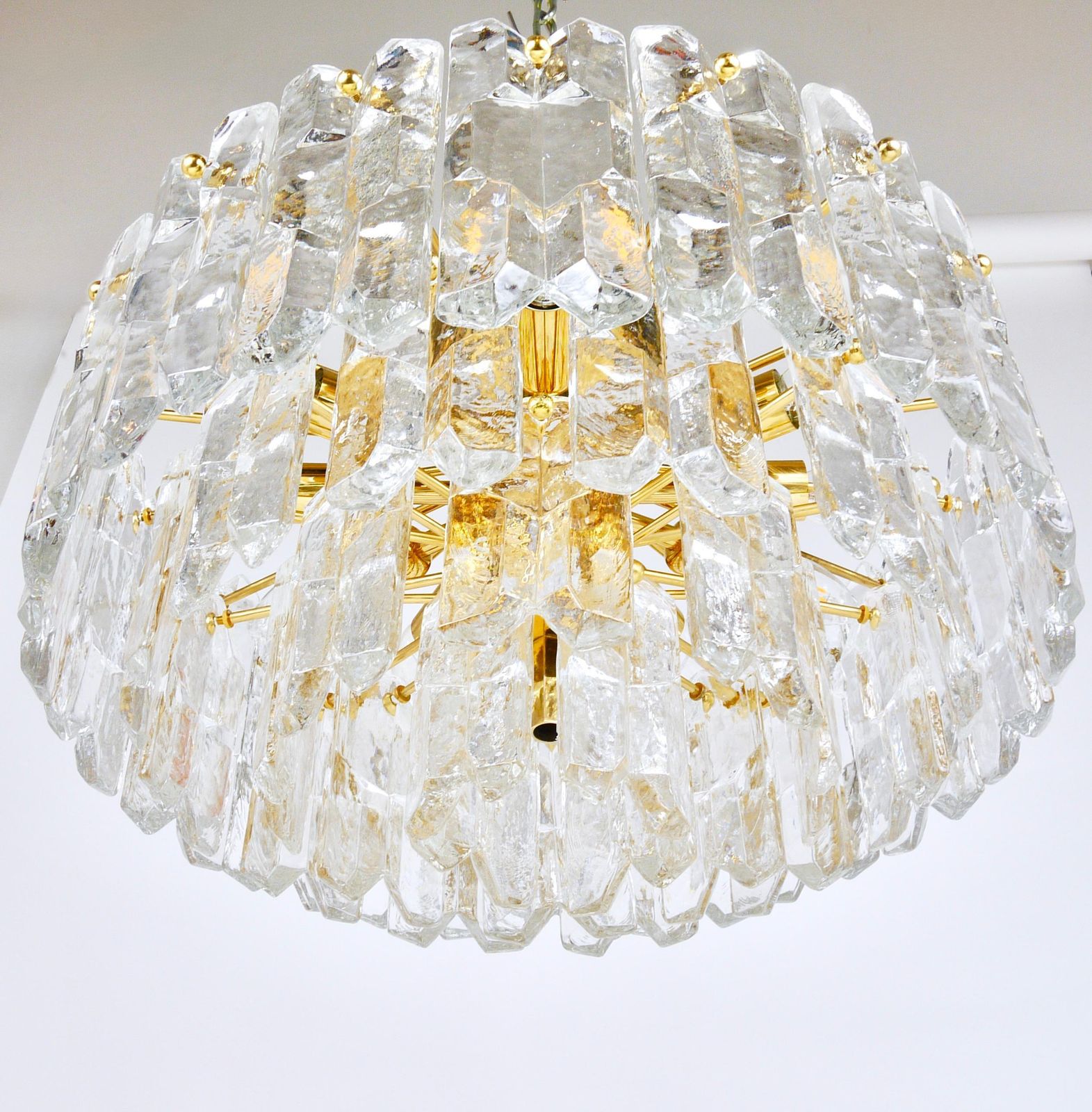 photo for sale Huge J.T. Kalmar Palazzo Gilt Brass & Glass Chandelier Flush Mount, 1950s