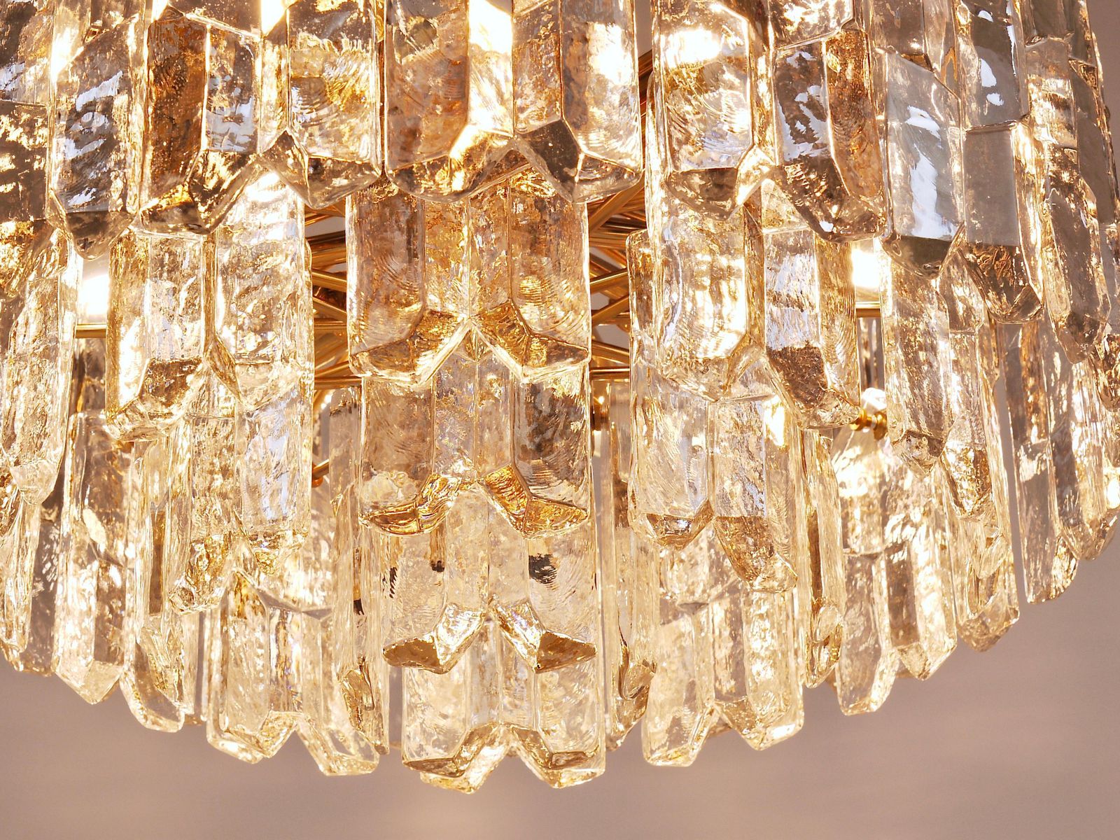 Lighting Huge J.T. Kalmar Palazzo Gilt Brass & Glass Chandelier Flush Mount, 1950s photo