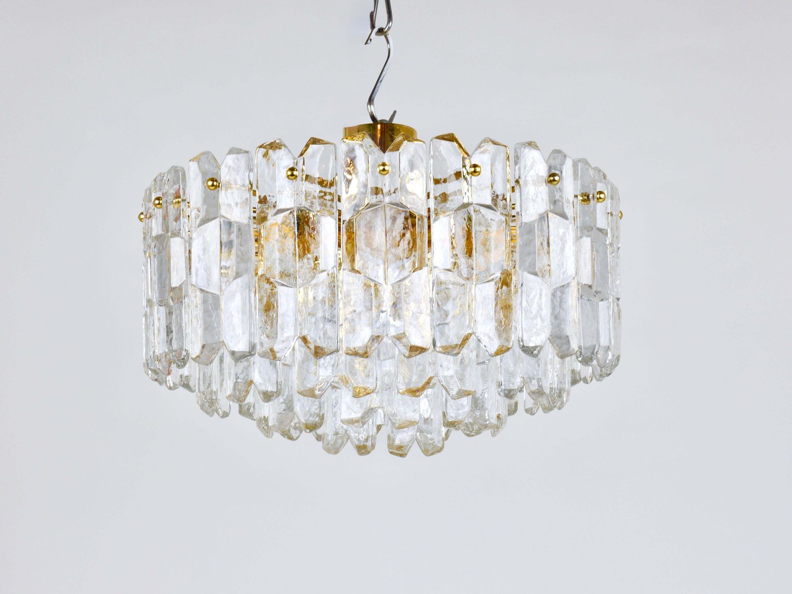 4302.0 Huge J.T. Kalmar Palazzo Gilt Brass & Glass Chandelier Flush Mount, 1950s photo