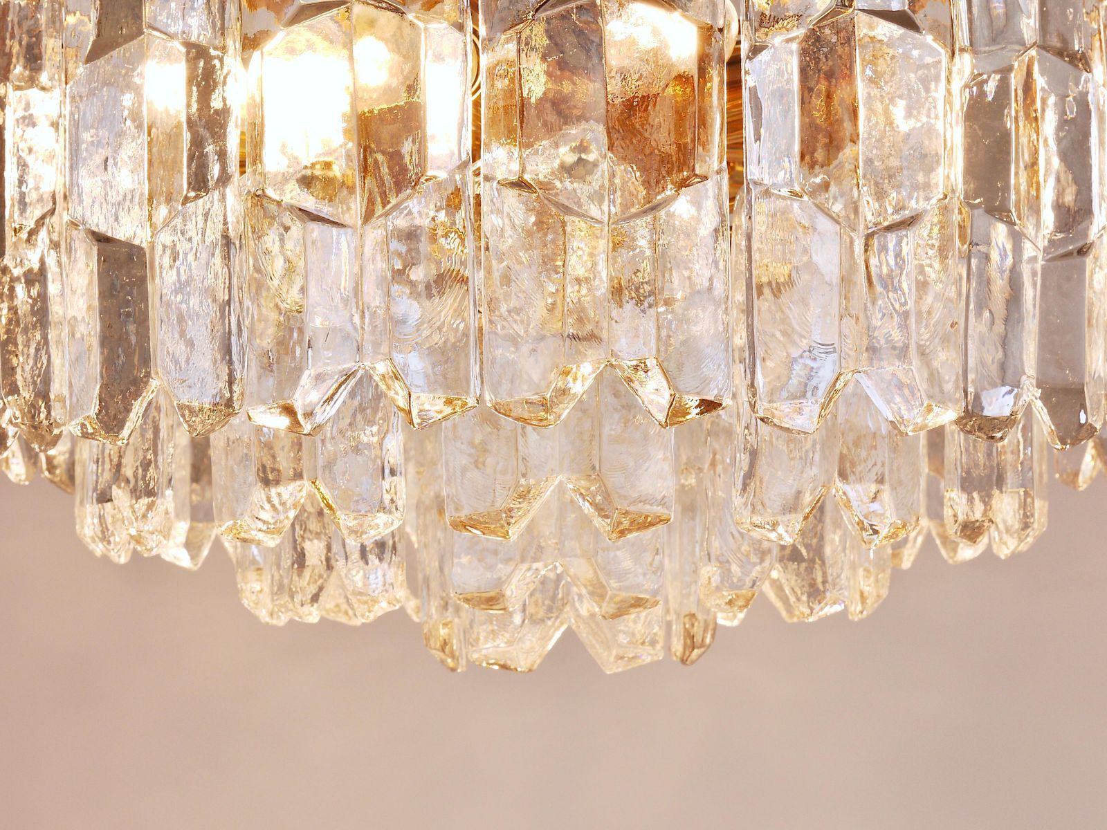 photo buy Huge J.T. Kalmar Palazzo Gilt Brass & Glass Chandelier Flush Mount, 1950s