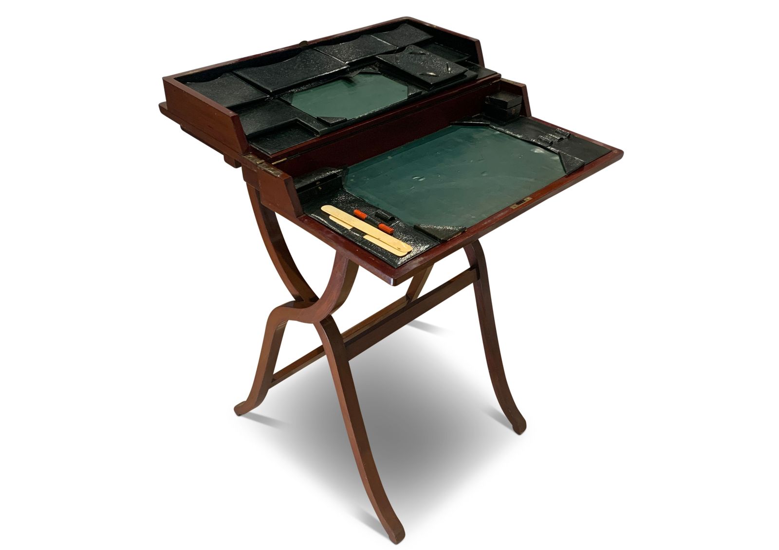 photo vintage Regency Travelling Campaign Coaching X Frame Table United By Rail Stretchers.