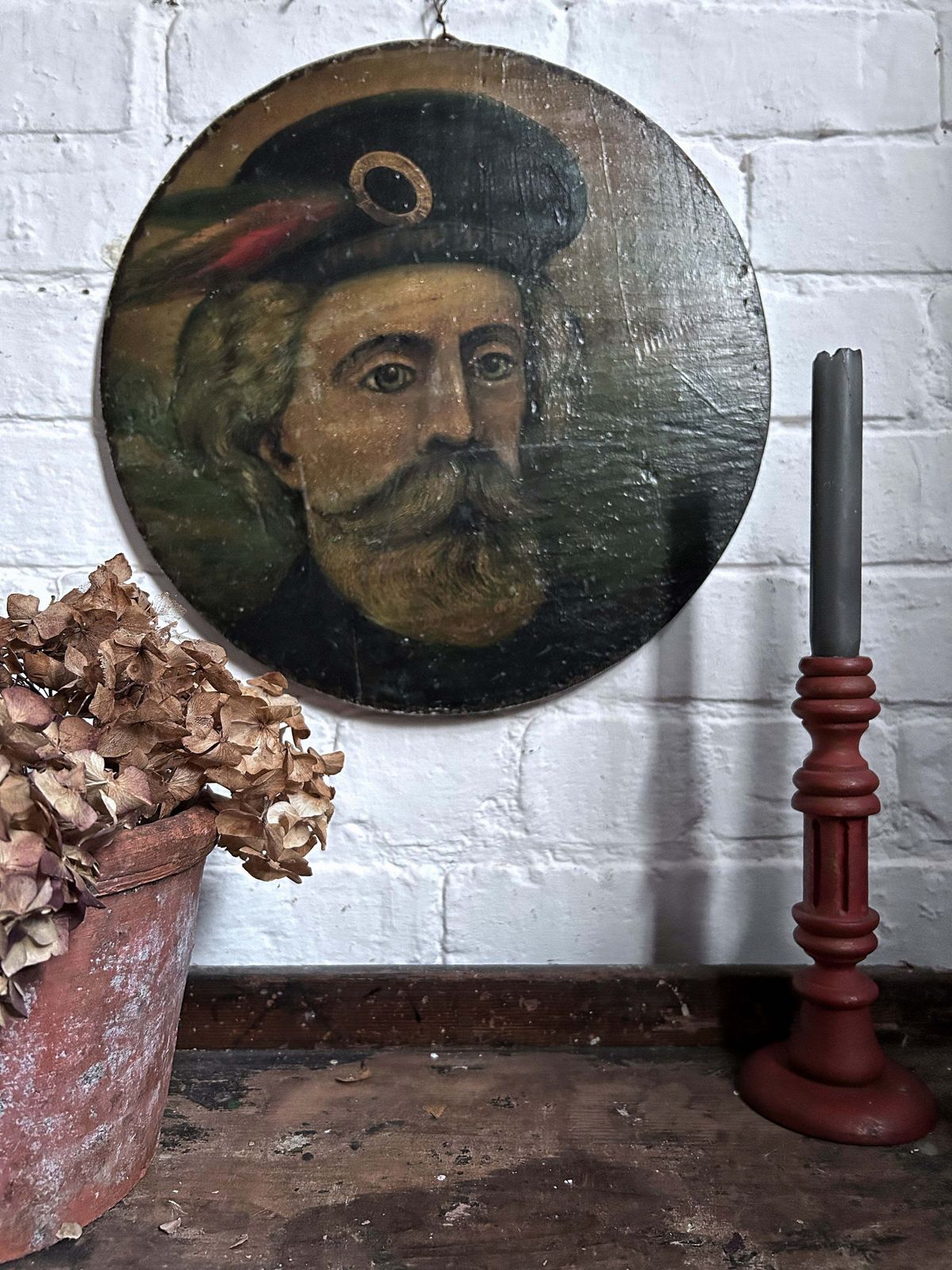 Victorian Antique Folk Art Painted Wooden Panel Portrait Scottish Highlander