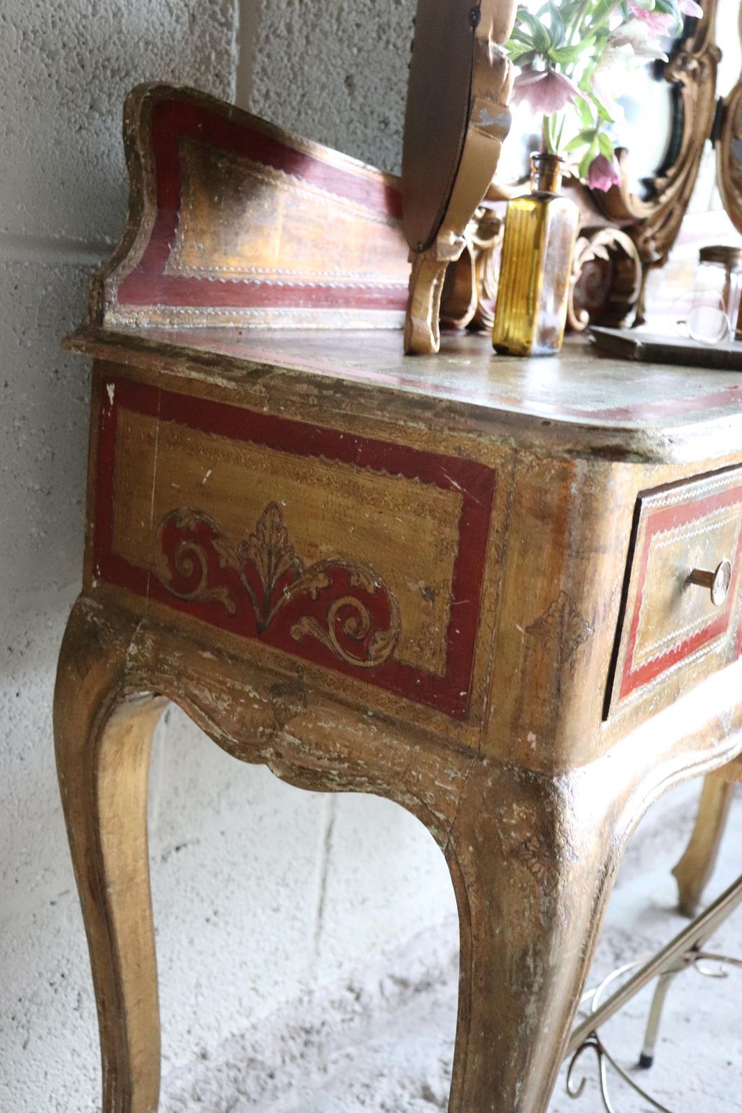 Striking Vintage Gold Florentine Two Drawer Dressing Table Or Writing Desk photo 1020.0