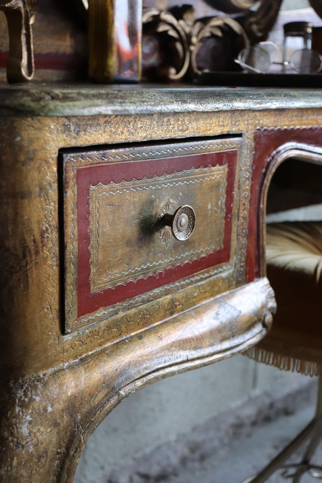 Striking Vintage Gold Florentine Two Drawer Dressing Table Or Writing Desk photo vinterior