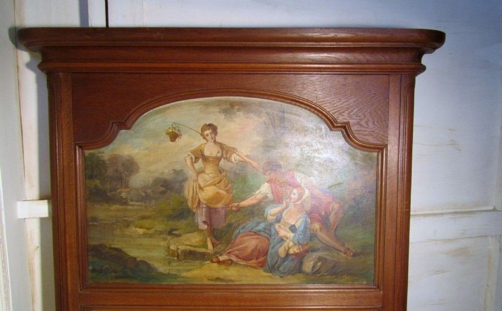 A Large 19th Century French Oak Trumeau Mirror, Oil On Canvas photo furniture