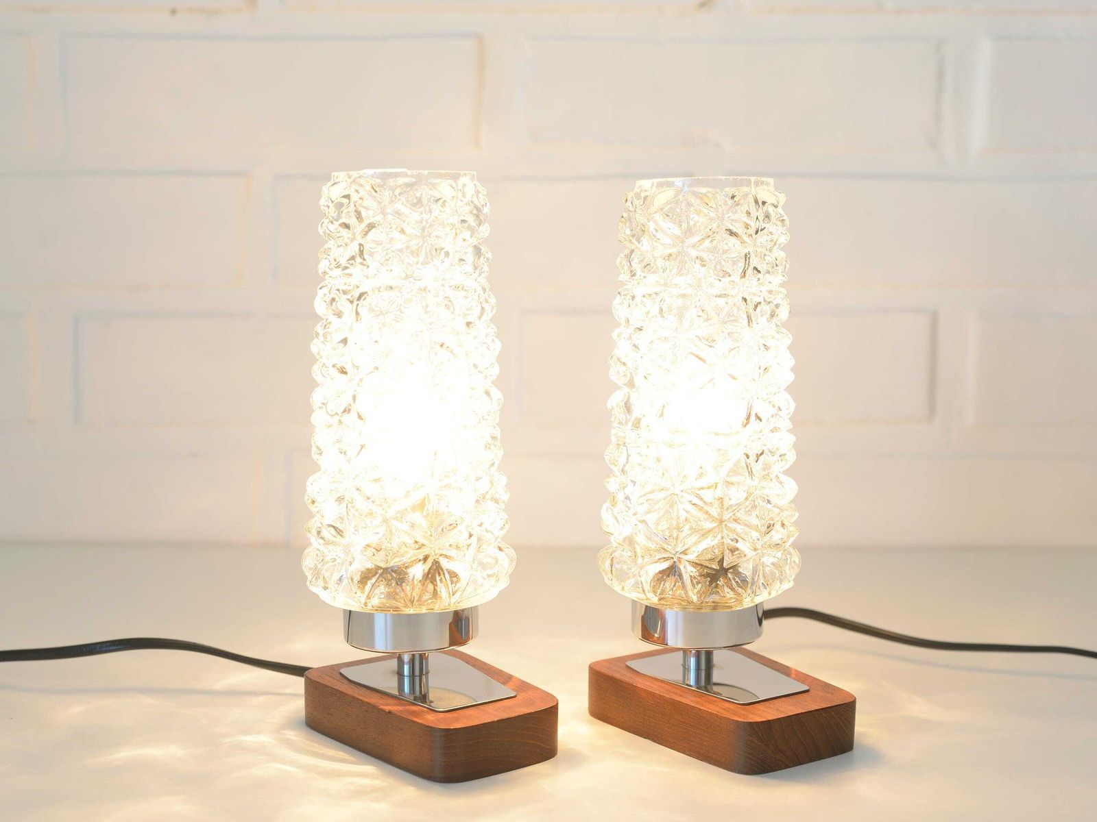 Pair Of Vintage Bedside Lamps / Nightstand Teak Wood Mcm Desk Lighting / Scandinavian Design photo 278.0