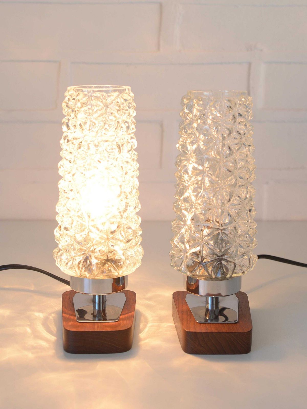 Pair Of Vintage Bedside Lamps / Nightstand Teak Wood Mcm Desk Lighting / Scandinavian Design photo vinterior