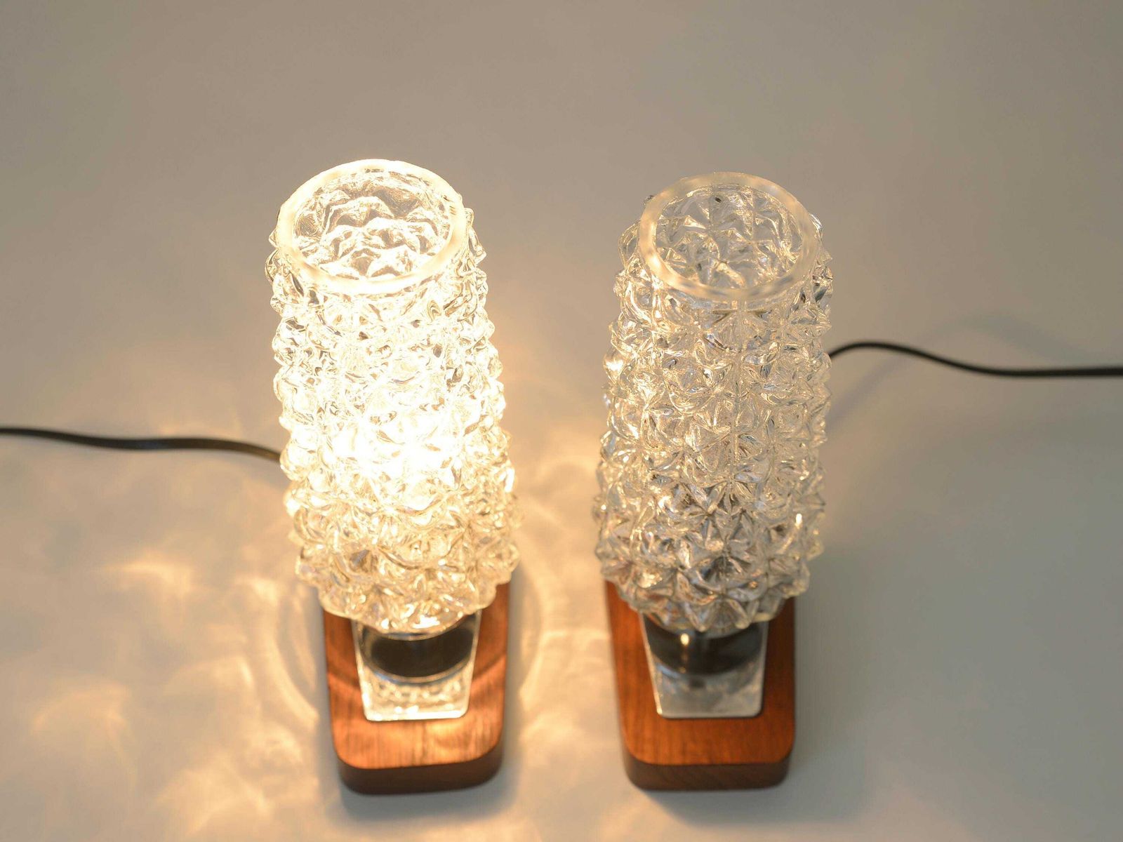 Pair Of Vintage Bedside Lamps / Nightstand Teak Wood Mcm Desk Lighting / Scandinavian Design photo vintage