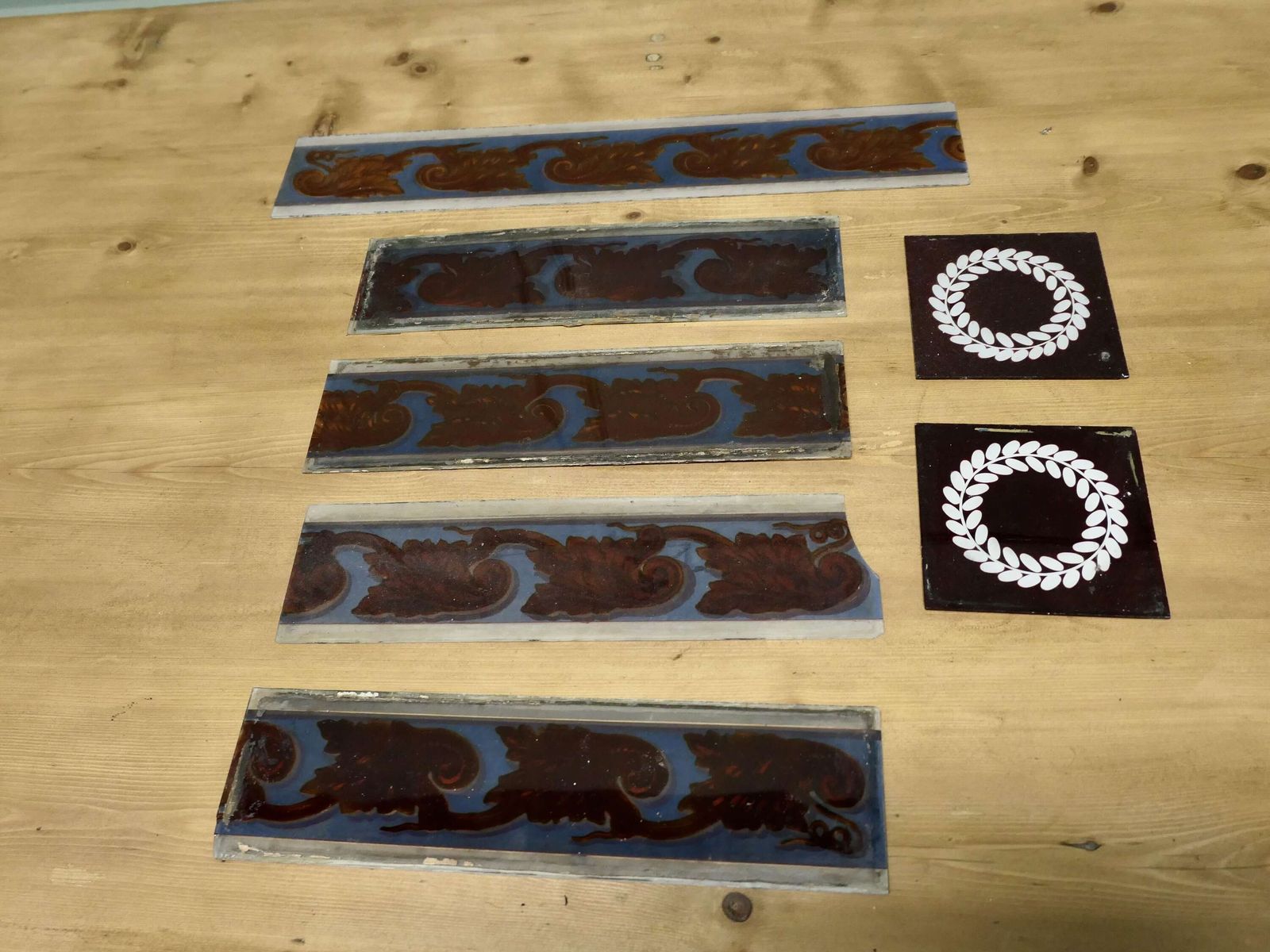 Pieces Of 19th Century Painted Glass Very Rare 7 Pieces In All photo for sale