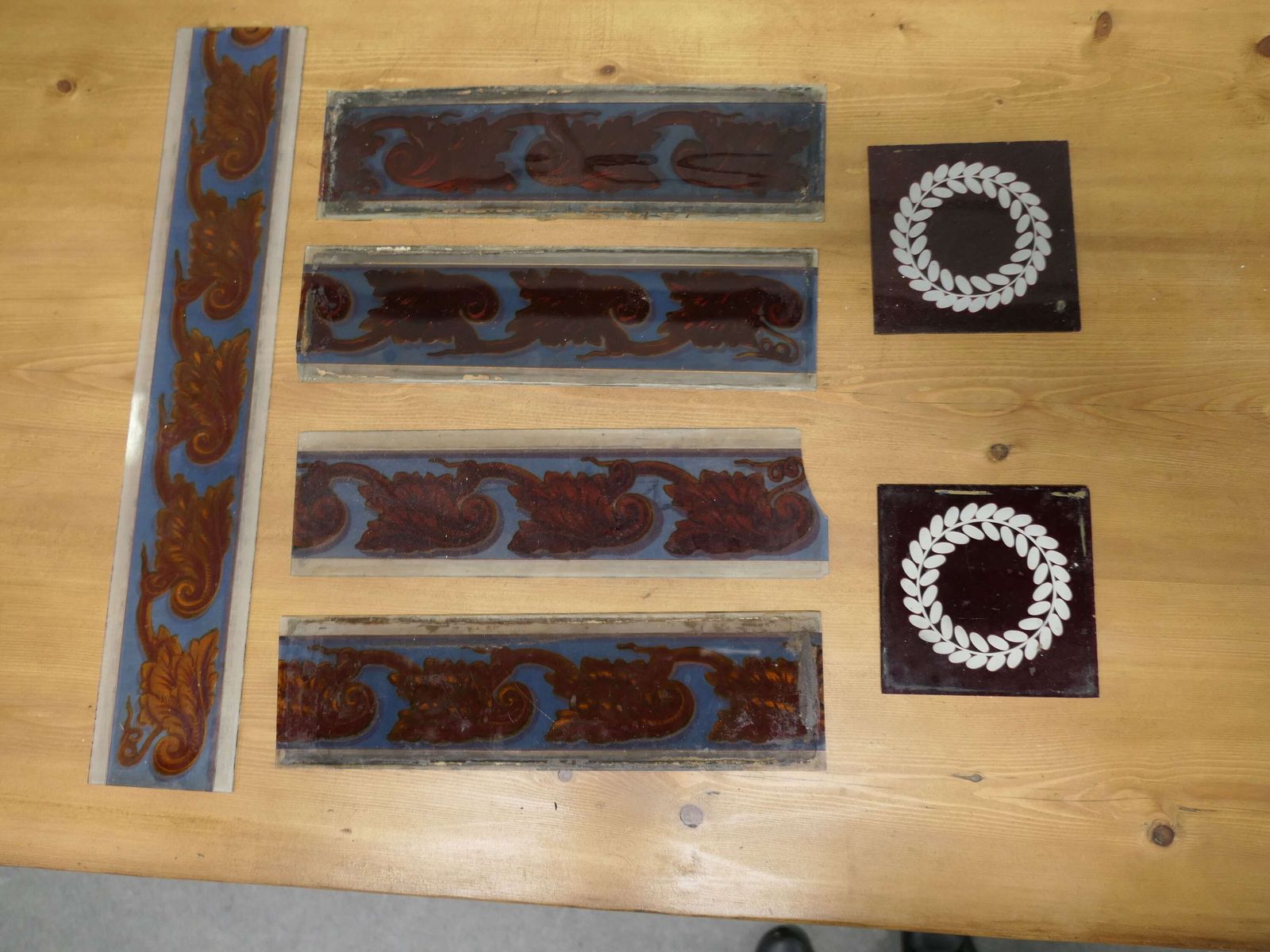 Pieces Of 19th Century Painted Glass Very Rare 7 Pieces In All photo vinterior