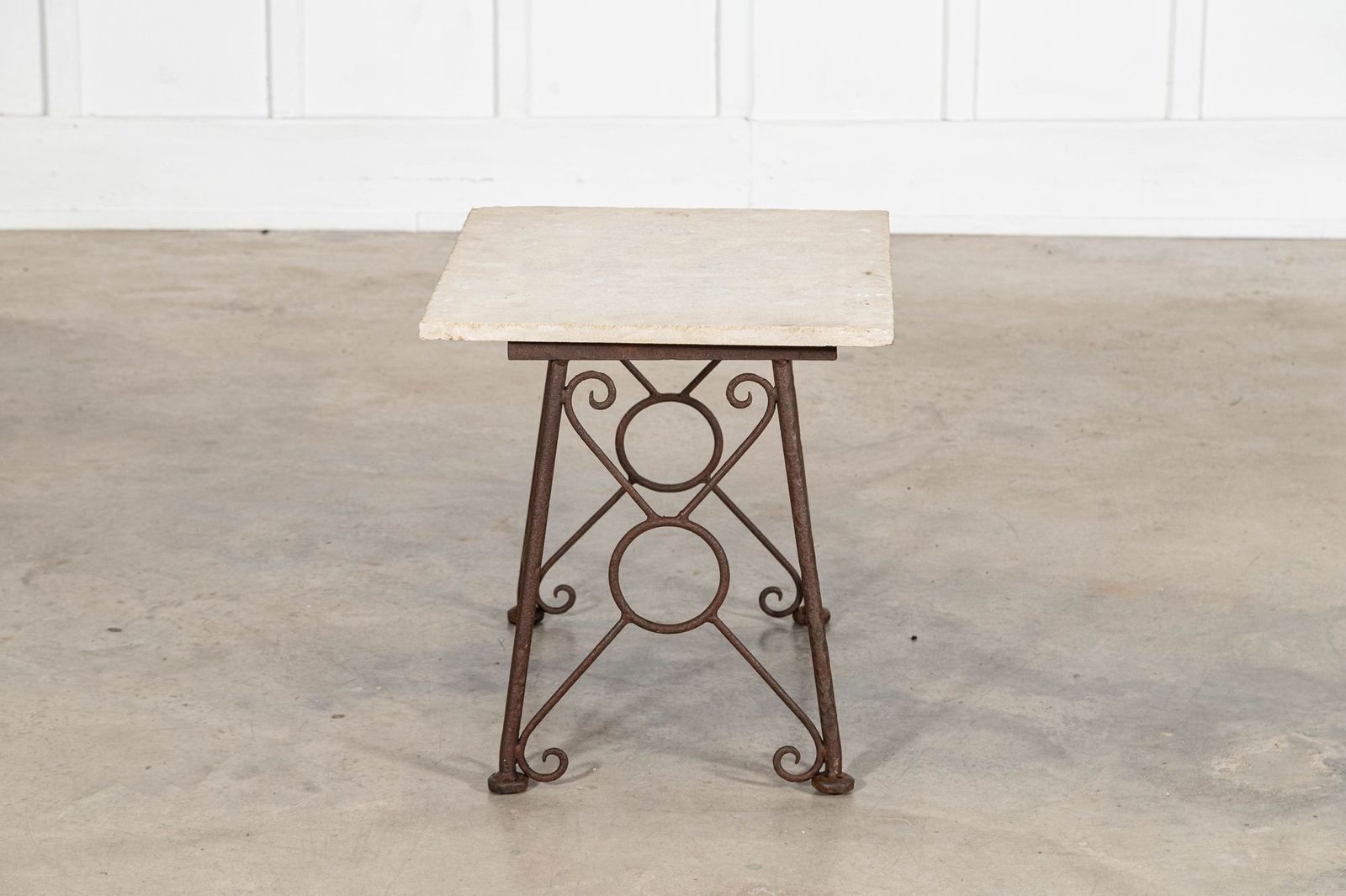 English Mid 20thc Brutalist Wrought Iron & Stone Side Table photo buy