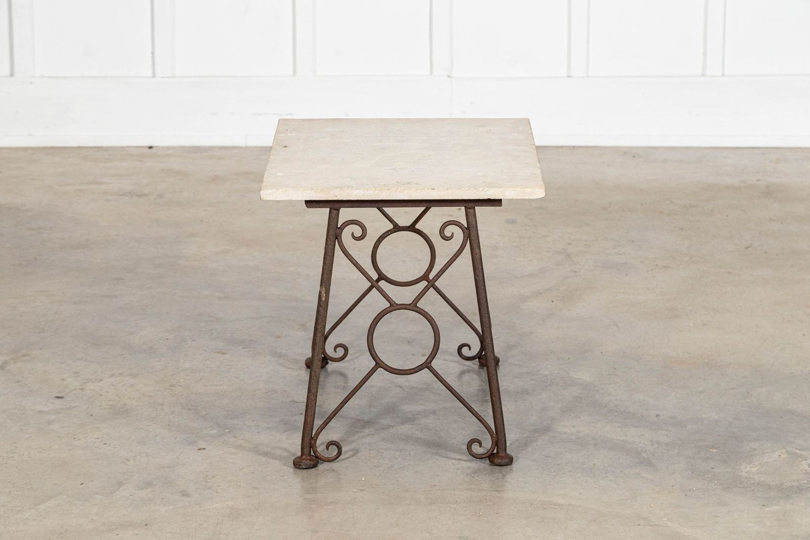 English Mid 20thc Brutalist Wrought Iron & Stone Side Table photo vintage
