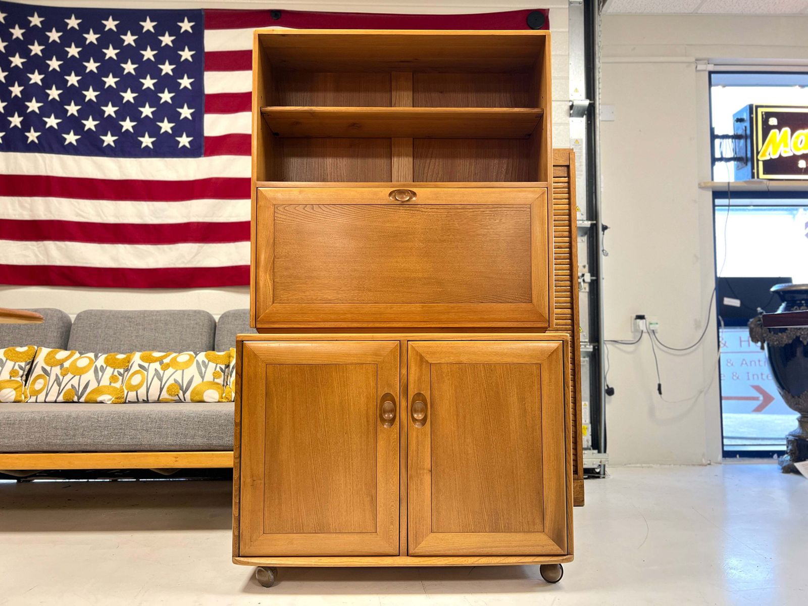 Ercol Windsor, Vintage Compact Bookcase Bureau photo Furniture