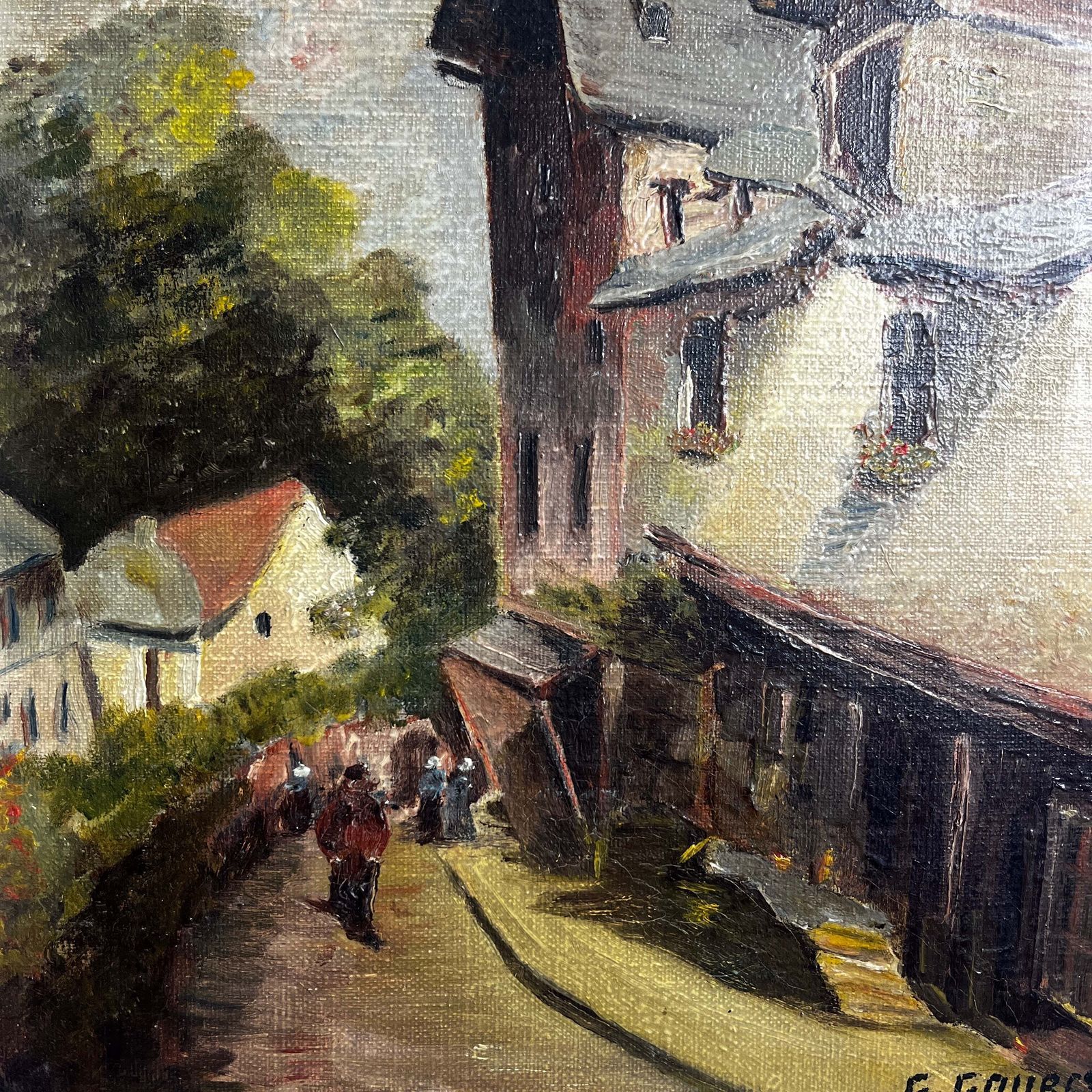Vintage French Painting Of Dinan, Signed G Gourey photo furniture