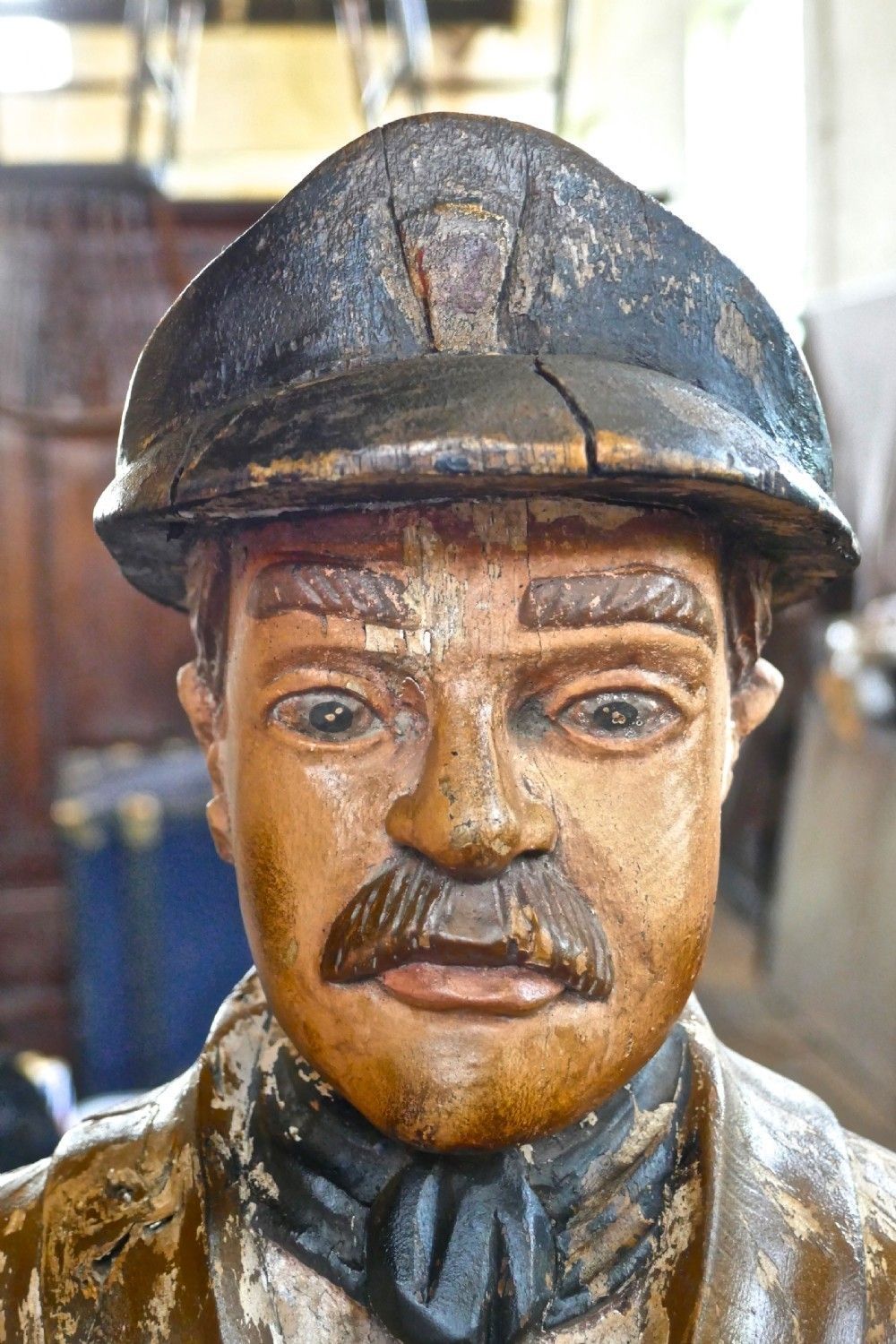 photo furniture Charming 1920s Wooden Fireman Sculpture,