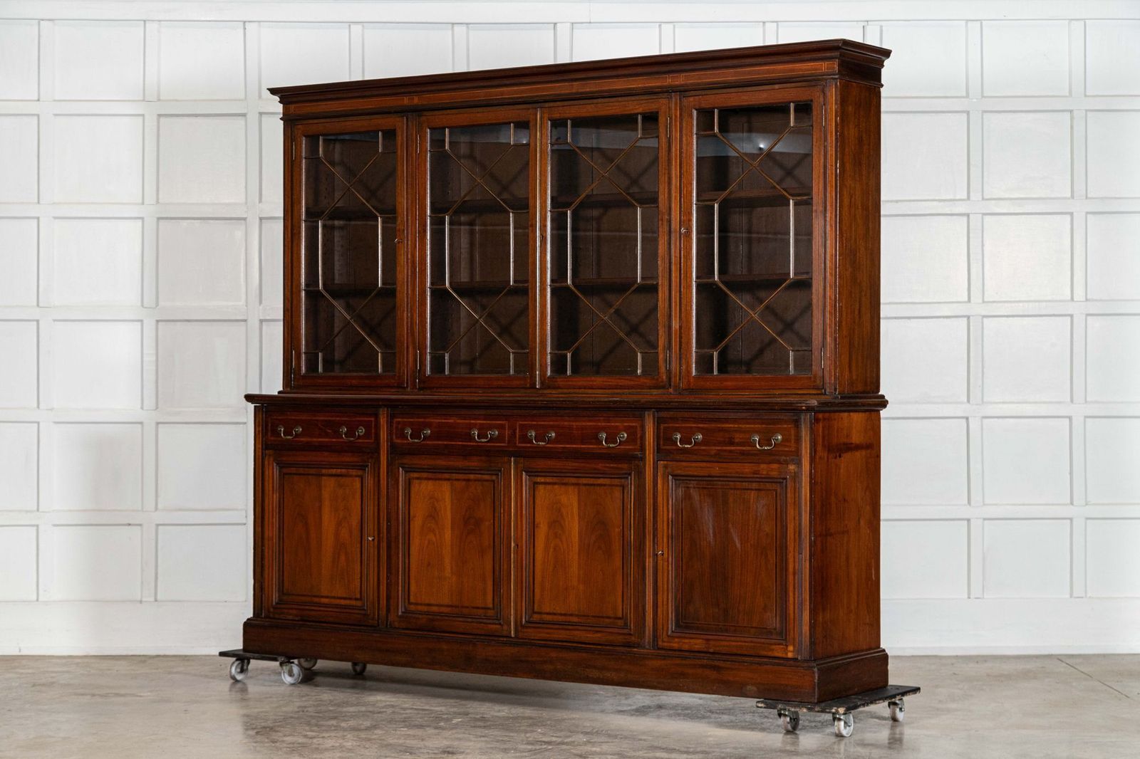 Large 19thc English Inlaid Mahogany Maple & Co Library Bookcase photo 6325.0