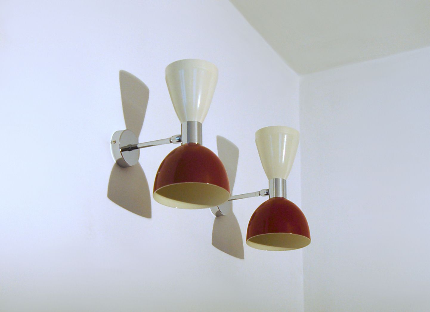 Pair Of Wall Lamp Art. A 138   Metal / Brass Chromed   White & Dark Purple photo for sale
