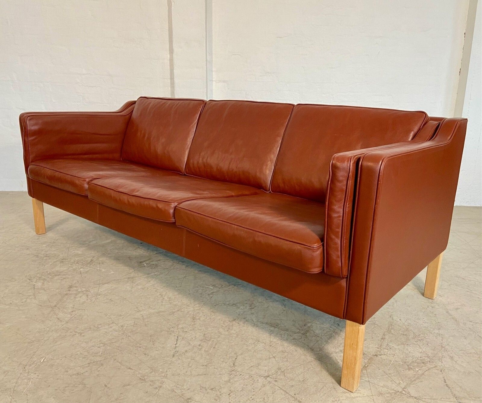 Vintage Danish Mid Century  Mogens Hansen 3 Person  Cognac Leather Sofa photo 2495.0