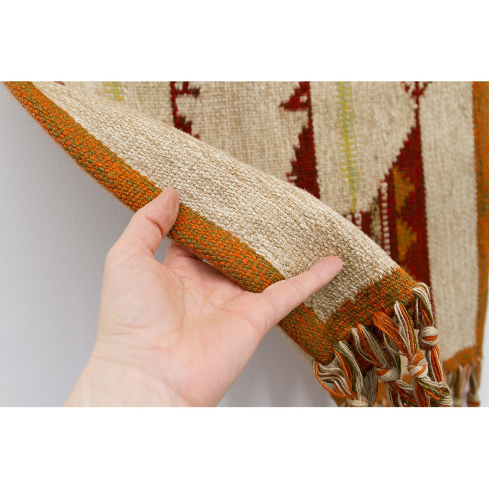 Mid Century 1970s Handwoven Wool Wall Hanging W Stylized Peacocks, By Eva Nemeth photo for sale