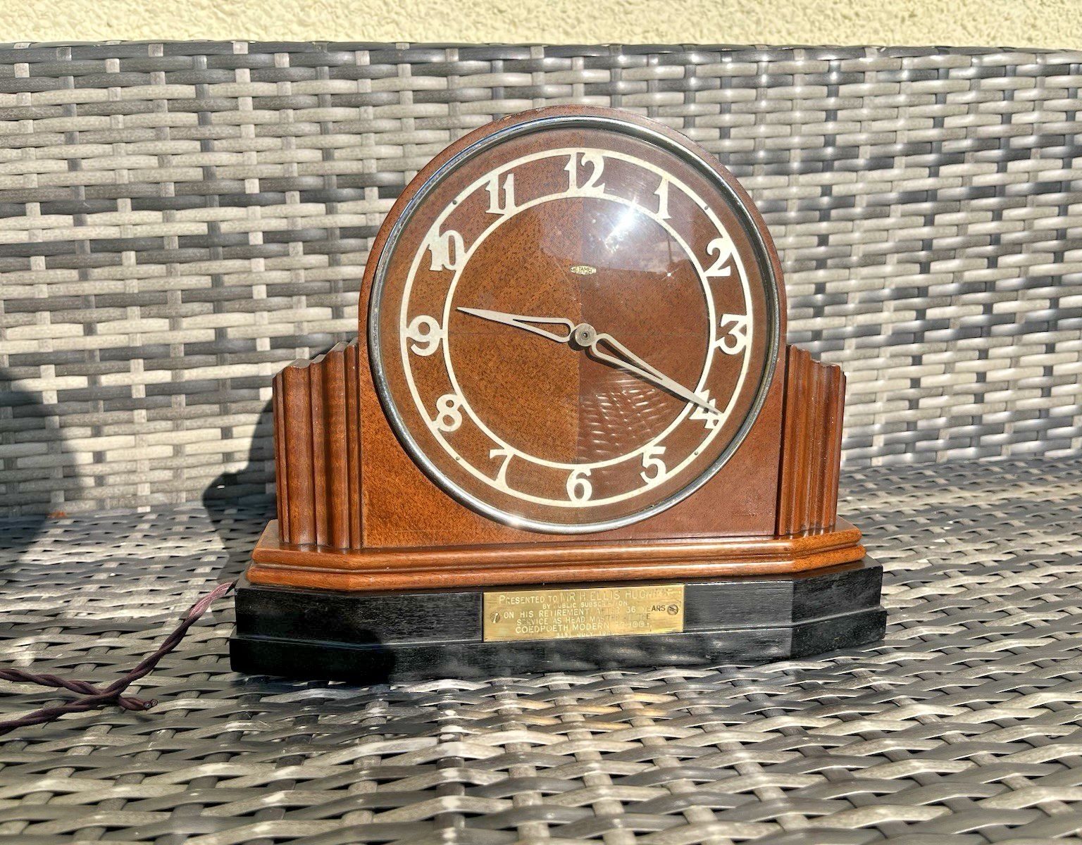 65.0 Large Antique Art Deco Oak Metamec Presentation Mantel Clock Prop Spares Repairs photo