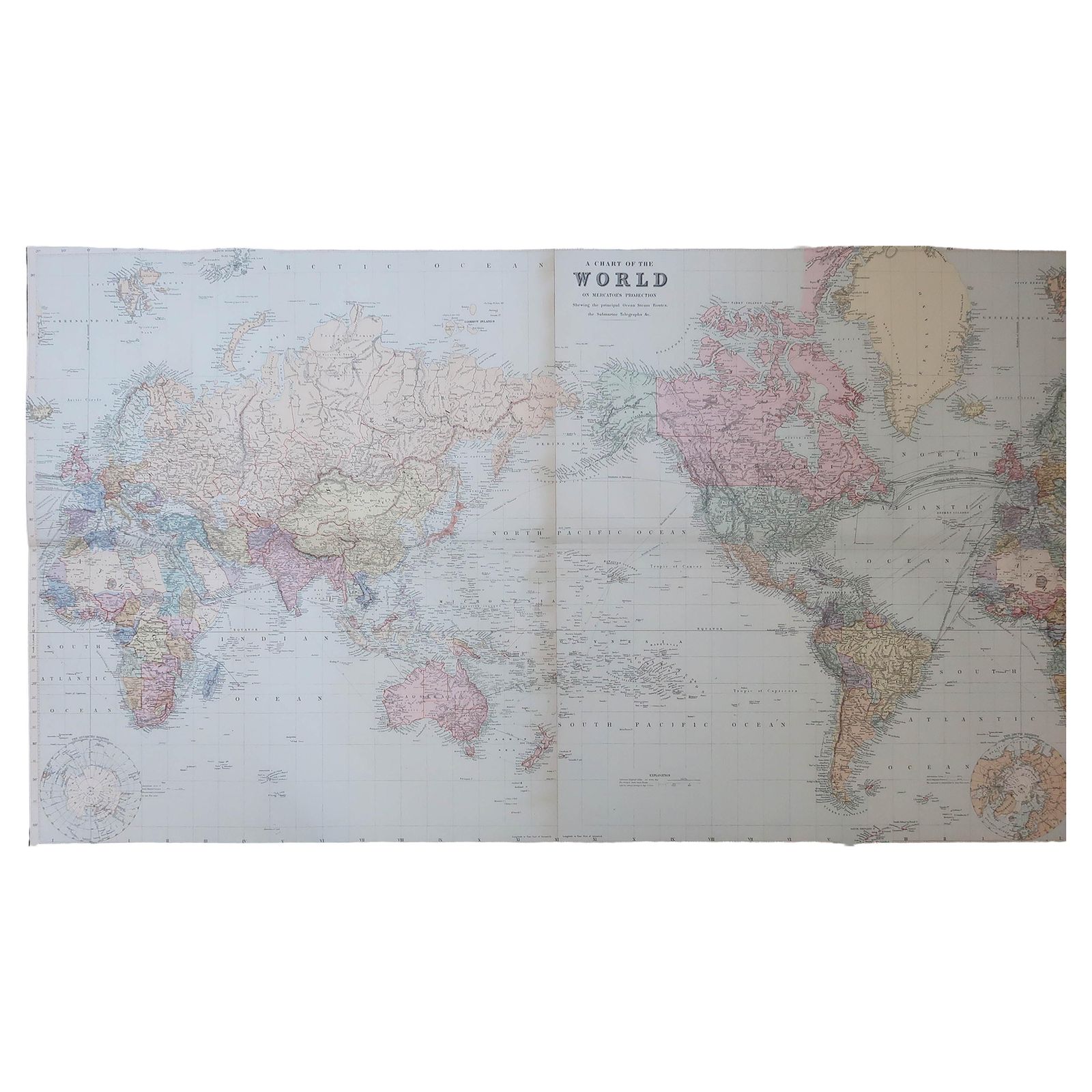 Large Original Antique Map Of The World On Mercator's Projection. 1894