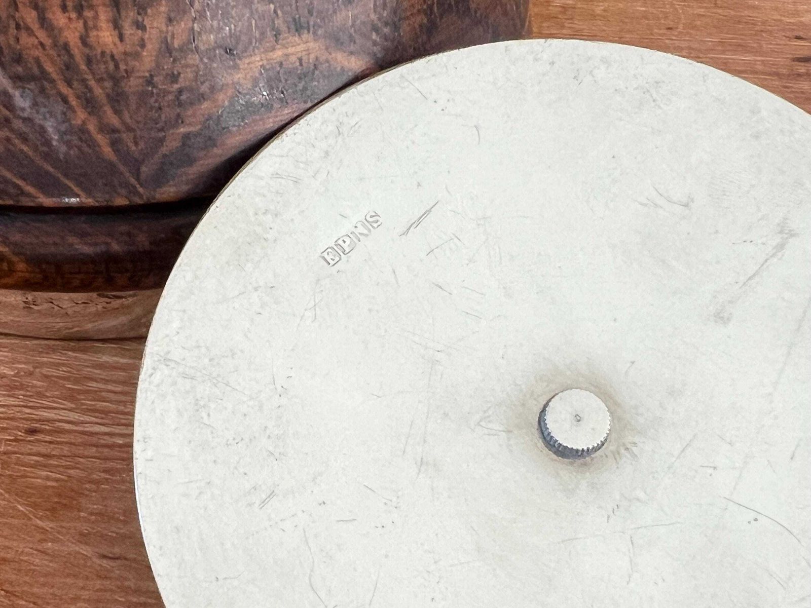 photo for sale Rare Waisted Oak & Silver Plate Ice Bucket – Hourglass Biscuit Barrel – Antique English Treen – Monogrammed Silver Shield – Barware Decor