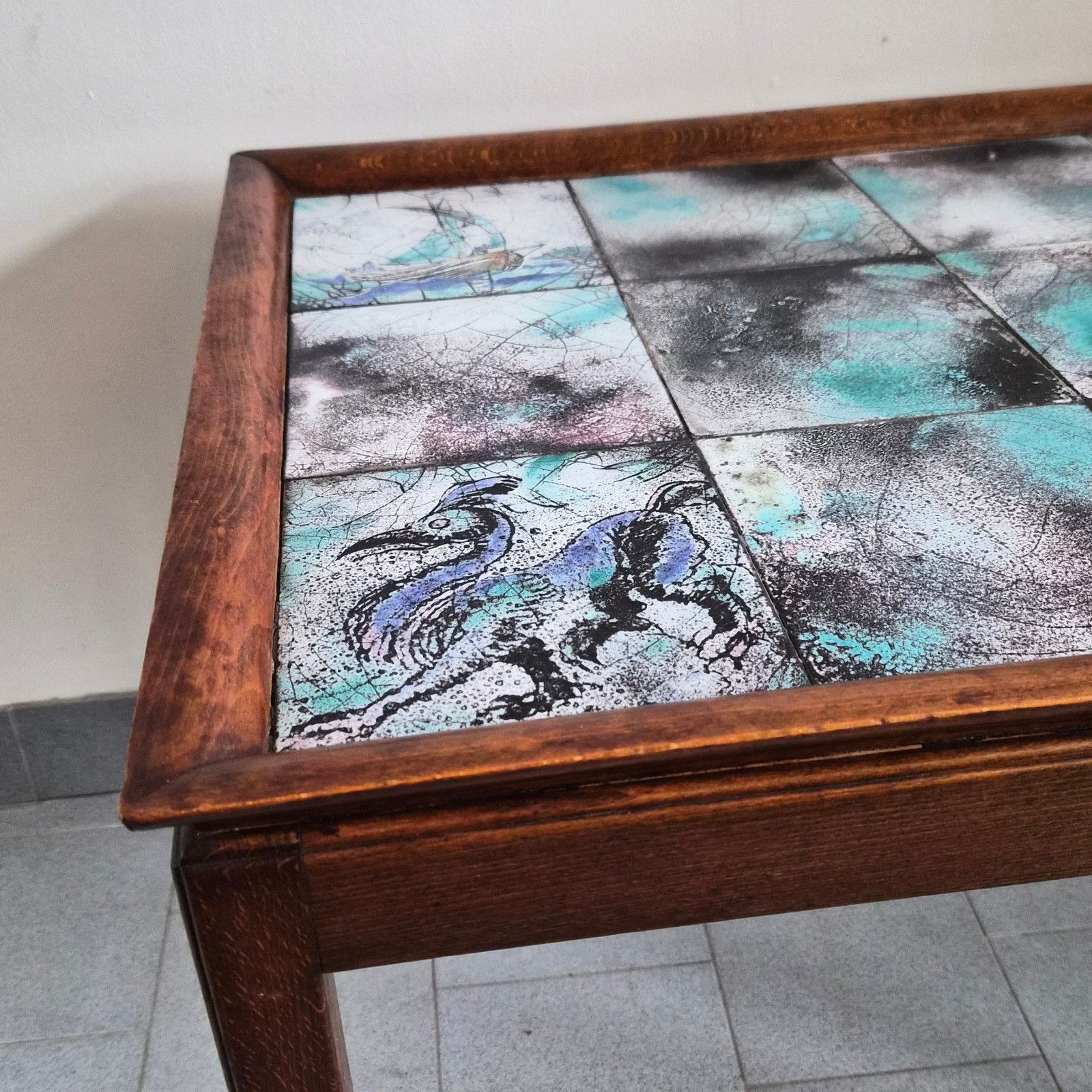 Table d'appoint vintage scandinave 1940 de Frits Henningsen en teck & céramique photo buy