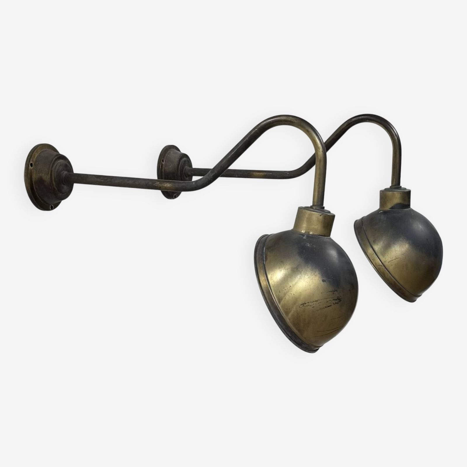 Pair Of Xl Patinated Brass Wall Lights, France, 1970