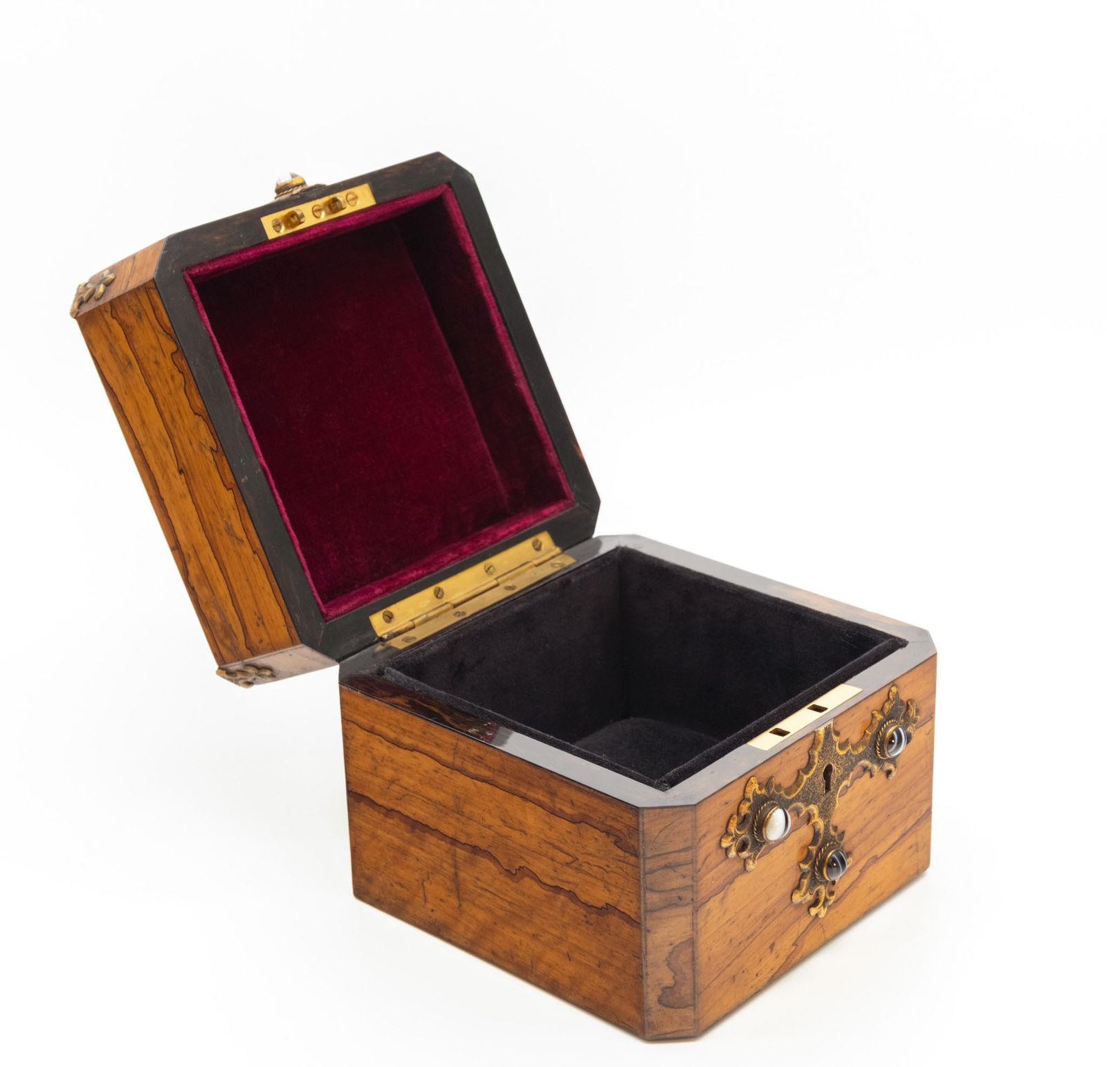 photo for sale Gothic Revival Olive Wood With Banded Agate Cabochons Jewellery Casket Box Circa 1880