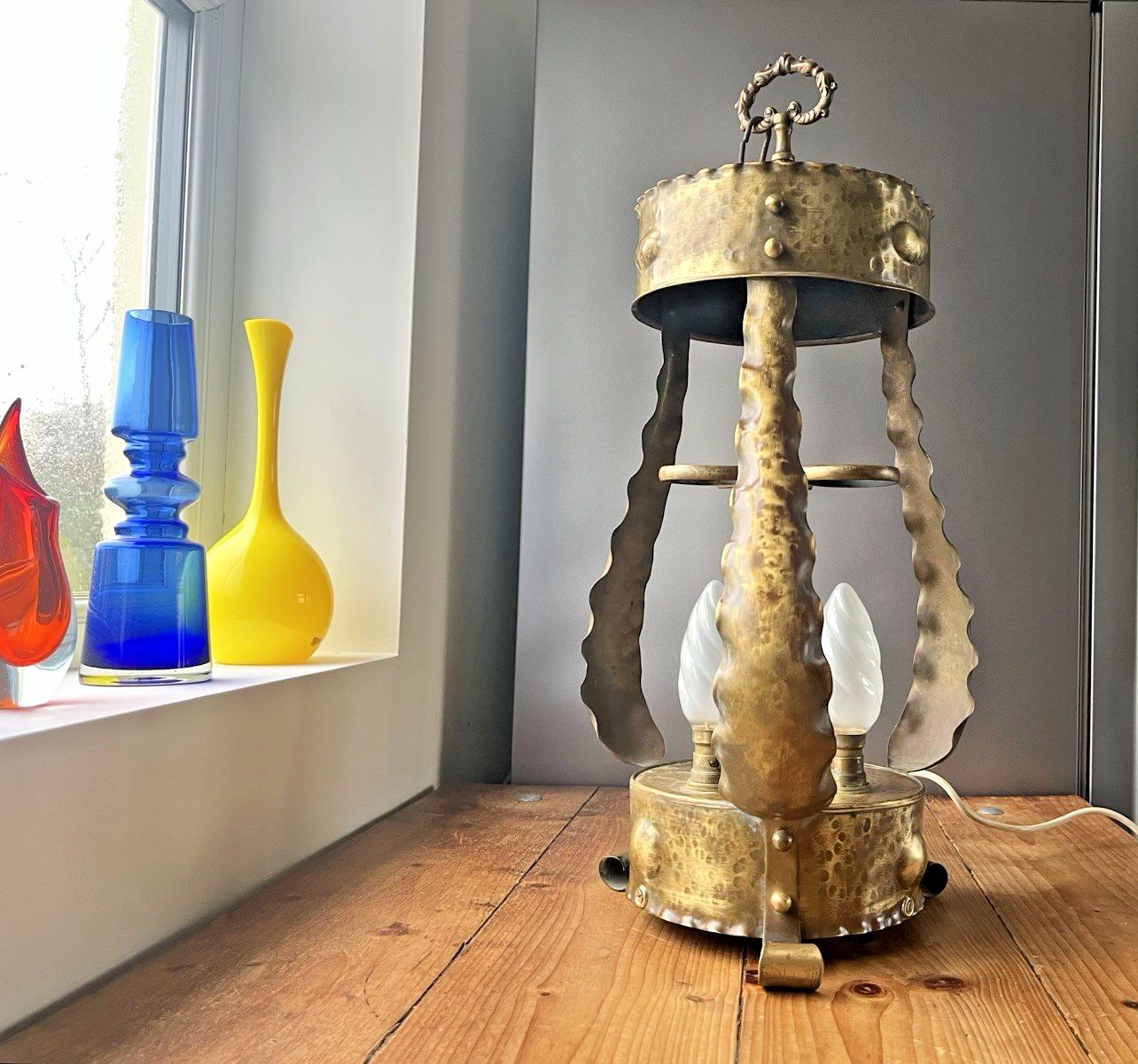 Huge Antique Arts & Crafts / Art Nouveau Brass Ceiling Light Porch Lantern Lamp