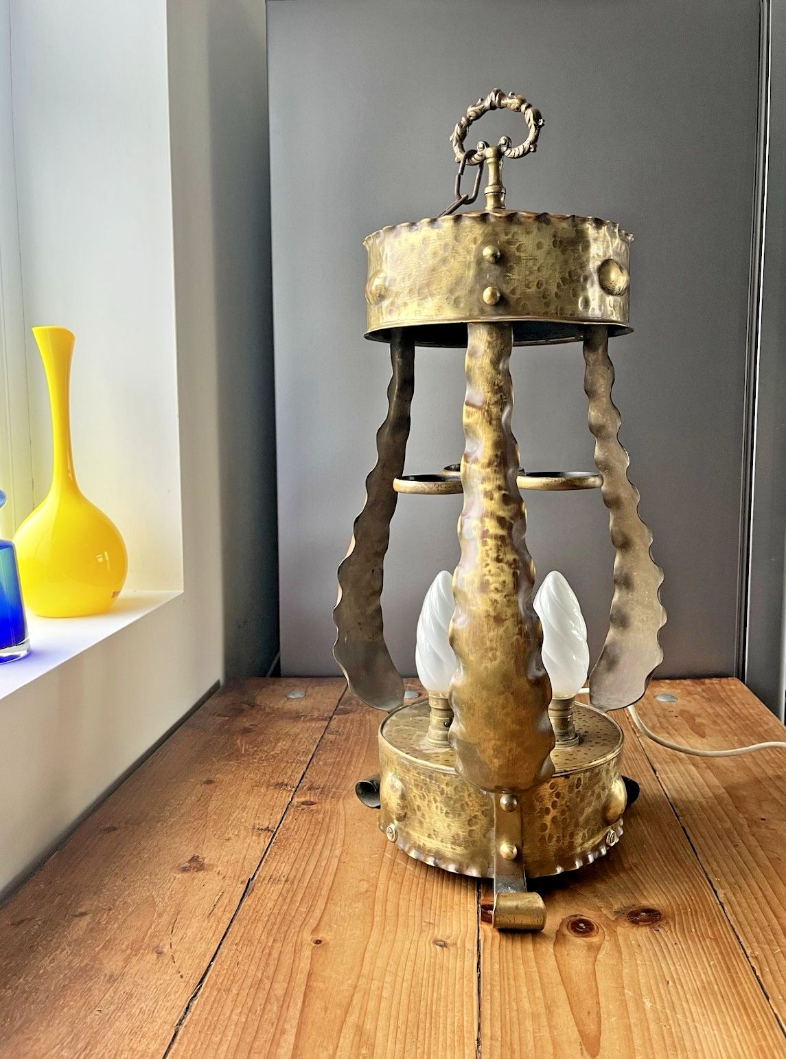Huge Antique Arts & Crafts / Art Nouveau Brass Ceiling Light Porch Lantern Lamp photo buy