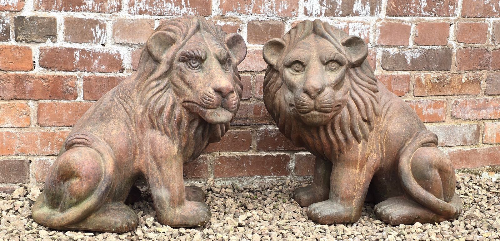 Italian Hand Sculpted Pair Of Large Terracotta Lions, Circa 1910 photo furniture
