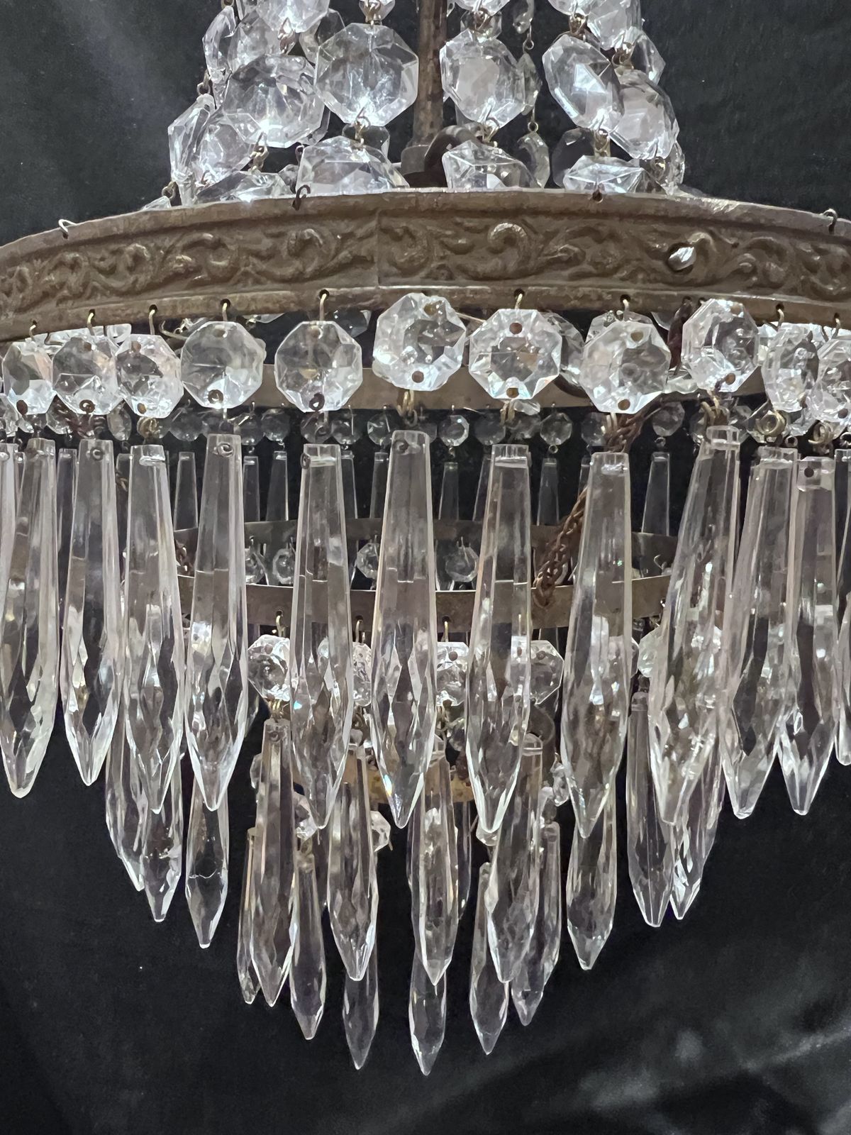 One Light French Tent And Waterfall Empire Antique Crystal Chandelier photo furniture