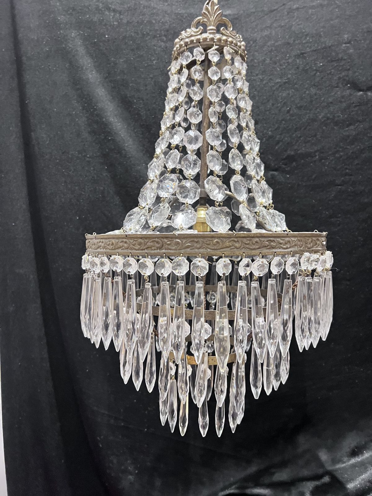 One Light French Tent And Waterfall Empire Antique Crystal Chandelier