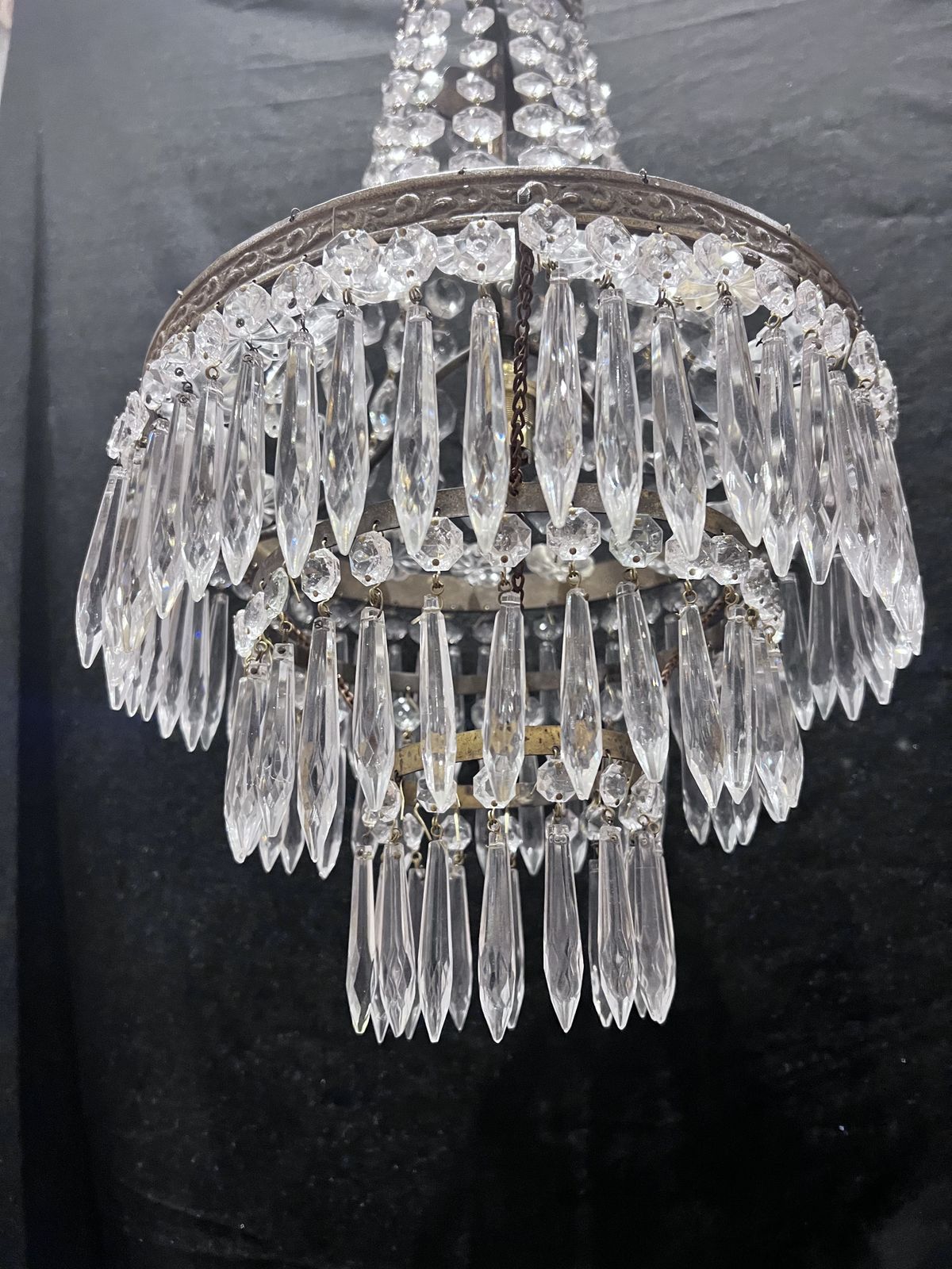 photo furniture One Light French Tent And Waterfall Empire Antique Crystal Chandelier