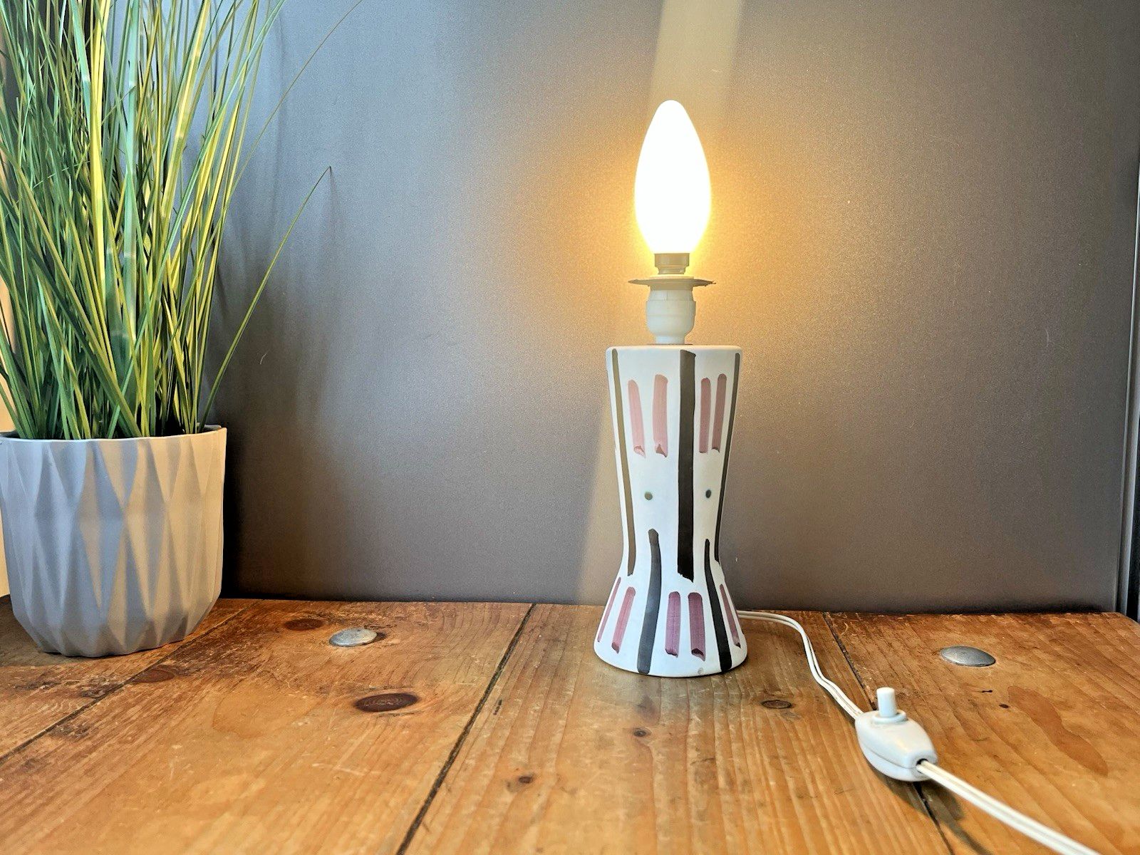 Mid Century 50's Italian Rockabilly Striped Pottery Table Desk Lamp Fratelli ?