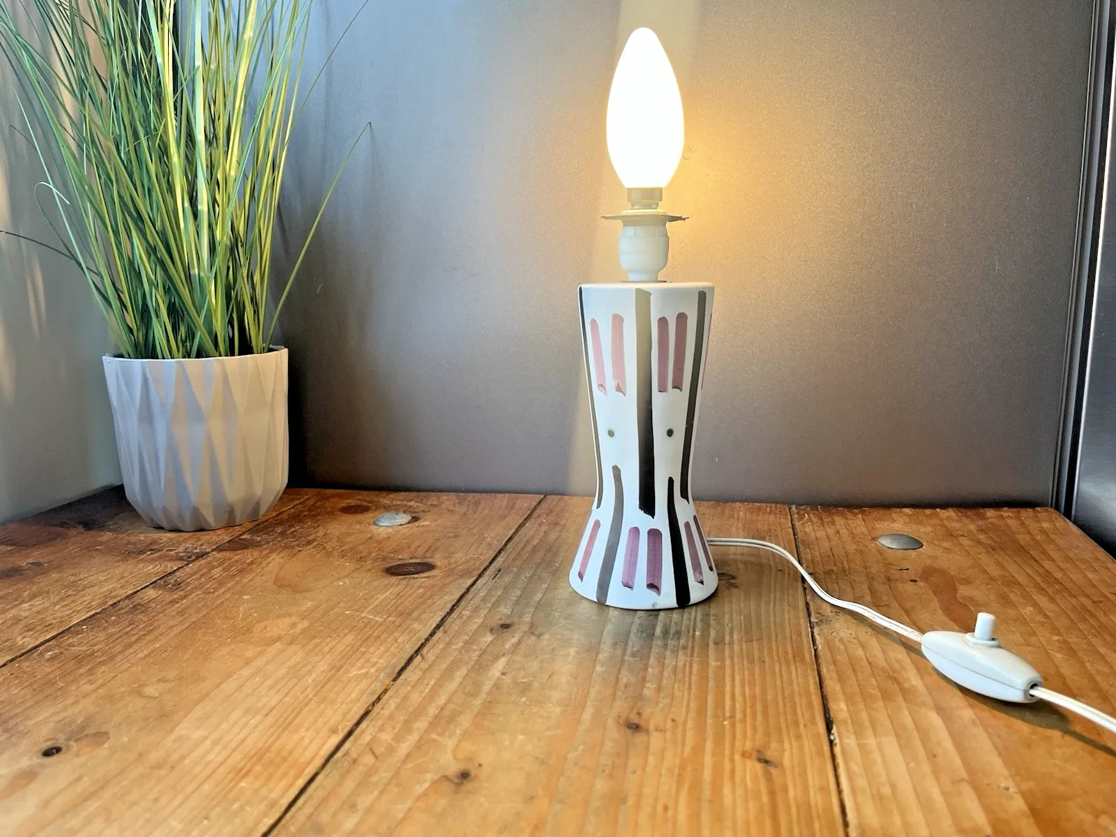 Mid Century 50's Italian Rockabilly Striped Pottery Table Desk Lamp Fratelli ? photo furniture
