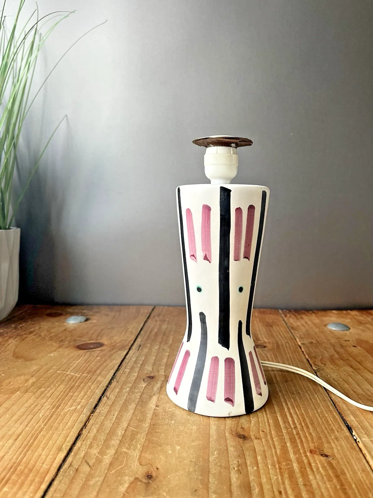 Mid Century 50's Italian Rockabilly Striped Pottery Table Desk Lamp Fratelli ? photo for sale
