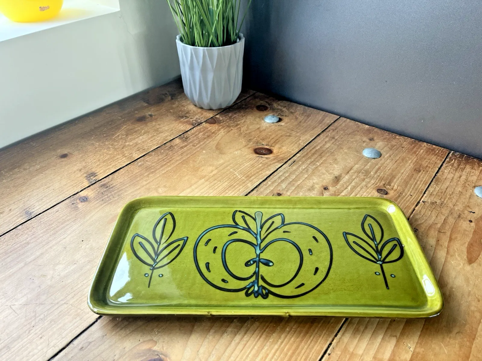 Mid Century Danish Illums Bolighus Stylised Apple Pottery Sandwich Plate Tray photo vintage