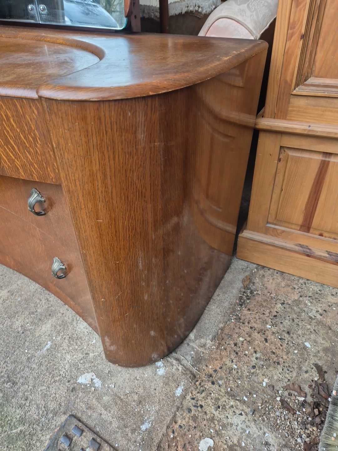 Vintage Bow Fronted Dressing Table / Chest Of 3 Drawers With Hidden Shelves photo vinterior